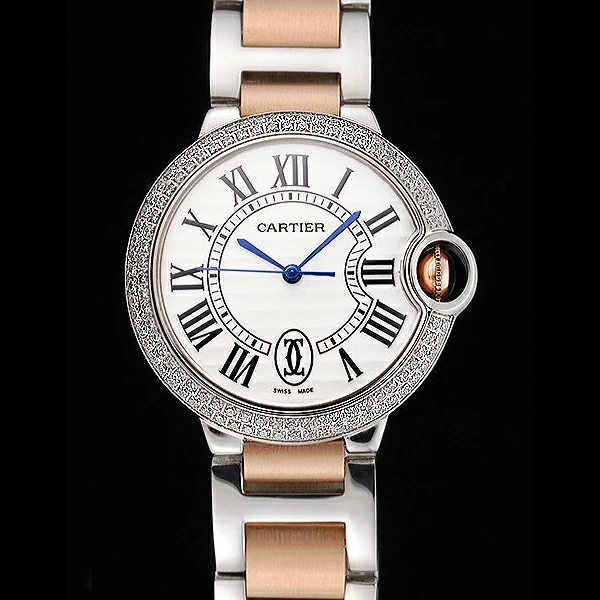 Ballon Blue De Cartier Diamond Steel Case White Dial Roman Numerals Two Tone Bracelet new60531