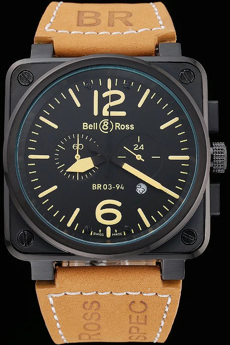 Bell and Ross BR 03 94 Black Dial Black Case Brown Leather Strap new121213