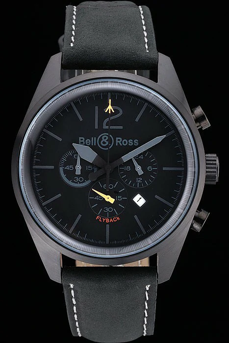 Bell and Ross BR126 Flyback Black Dial Black Case Black Suede Leather Strap new121199