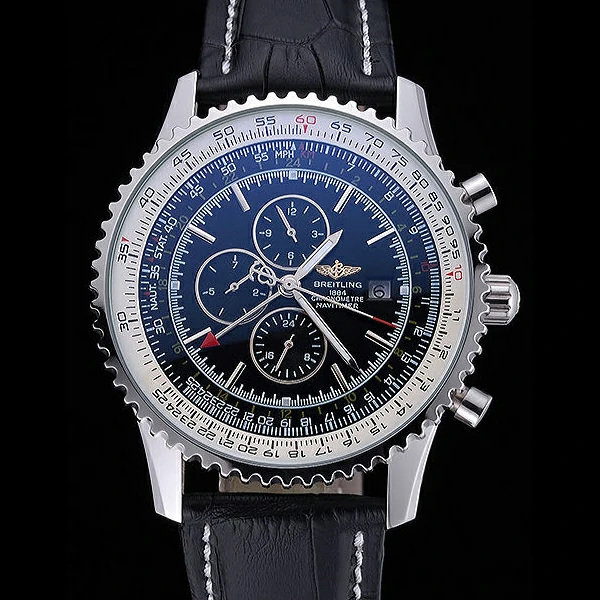 Breitling Navitimer World Black Dial Black Leather Bracelet new60402
