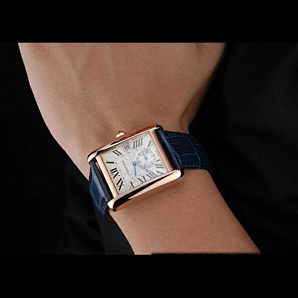 Cartier Tank MC White Dial Gold Case Blue Leather Strap new60466