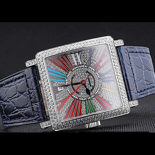 Franck Muller Master Square Color Dreams Diamonds Dial Diamonds Case Blue Leather Strap new60254