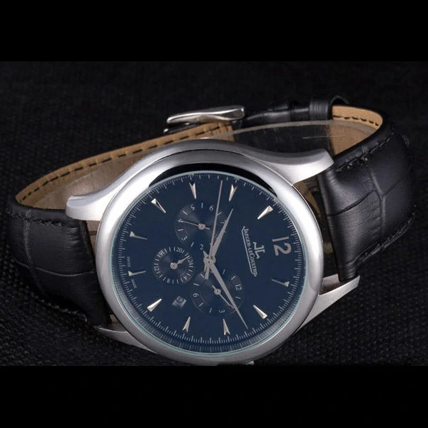 Jaeger Lecoultre Master Silver Bezel Black Leather Band new59711