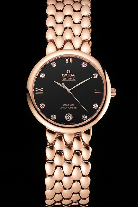 Omega De Ville Prestige Black Dial With Diamonds Rose Gold Case And Bracelet new123341