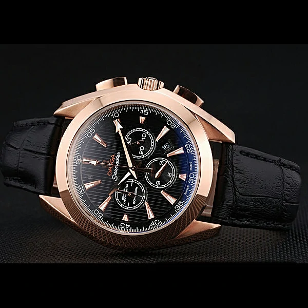 Omega Seamaster Aqua Terra Chronograph Black Dial Gold Case Black Leather Bracelet new60421