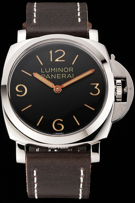 Panerai Luminor Black Dial Stainless Steel Case Brown Leather Strap new123959