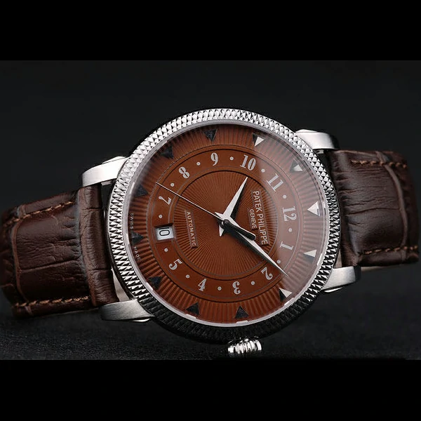Patek Philippe Calatrava Ribbed Bezel Brown Dial Brown Leather Strap new59023