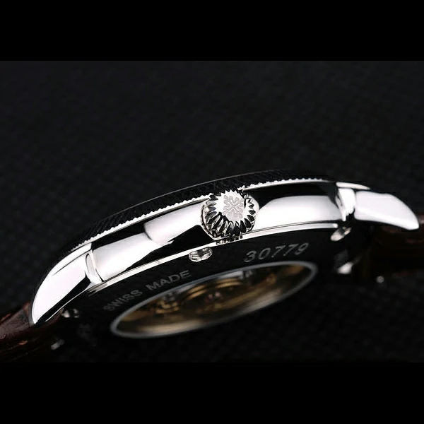 Patek Philippe Calatrava Ribbed Bezel Brown Dial Brown Leather Strap new59023
