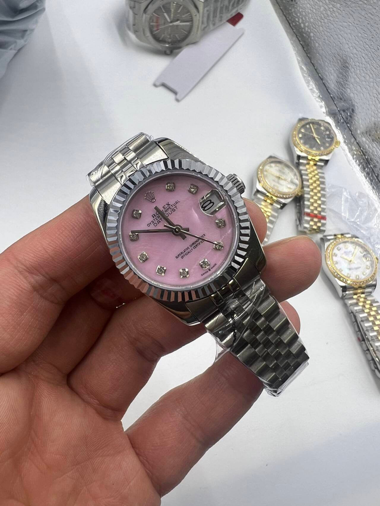 Replica Rolex Datejust Pink MOP Dial Fluted Bezel 31MM Watch New25017