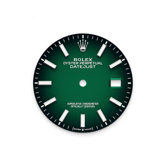 Rolex Replica Watch Datejust 36, Oystersteel and 18k White Gold, Green ombré dial, Fluted Jubilee, 126234-0059