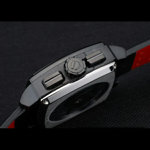 Tag Heuer Monaco Black Red Perforated Leather Strap White Dial new59252