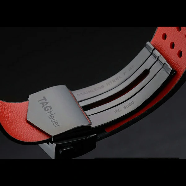 Tag Heuer Monaco Black Red Perforated Leather Strap White Dial new59252