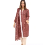 SWISS PRINTED LAWN WITH ZARI DUPATTA MAROON 2 PIECE